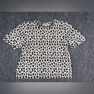 LOFT Animal Print Short Sleeve Top - Black and Brown boxy fit, bell sleeves